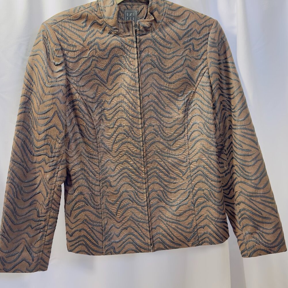 Due Per Due Ladies NWT Brown Black Zipper Jacket Style T71850 Striped Tiger - Picture 3 of 16